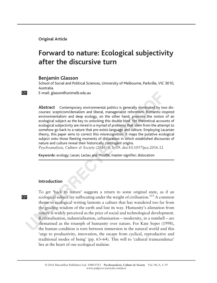 PDF) Forward nature: subjectivity after the