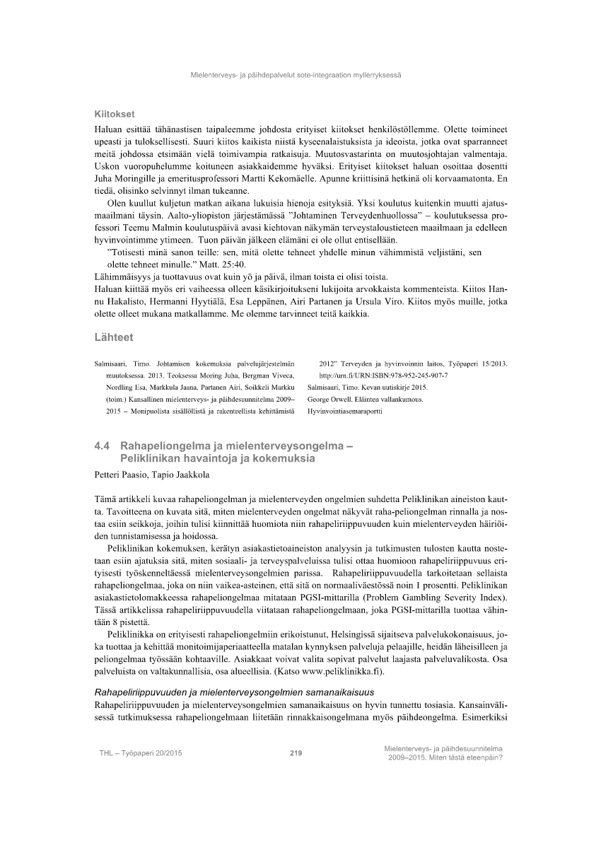 PDF) Rahapeliongelma ja mielenterveysongelma - Peliklinikan havaintoja ja  kokemuksia