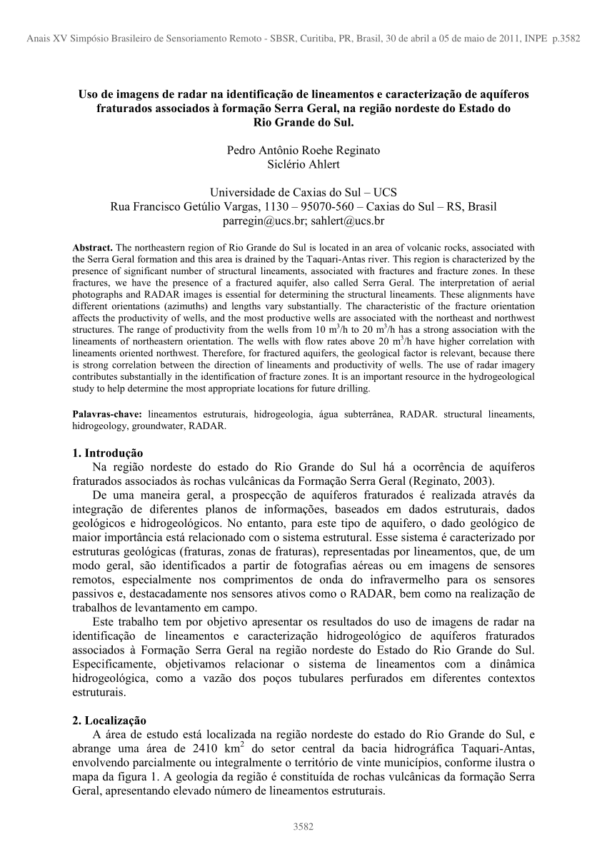 Pdf Uso De Imagens De Radar Na Identificação De Lineamentos E Caracterização De Aquíferos 9524