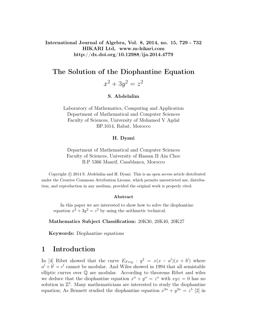 Pdf The Solution Of The Diophantine Equation X 2 3y 2 Z 2