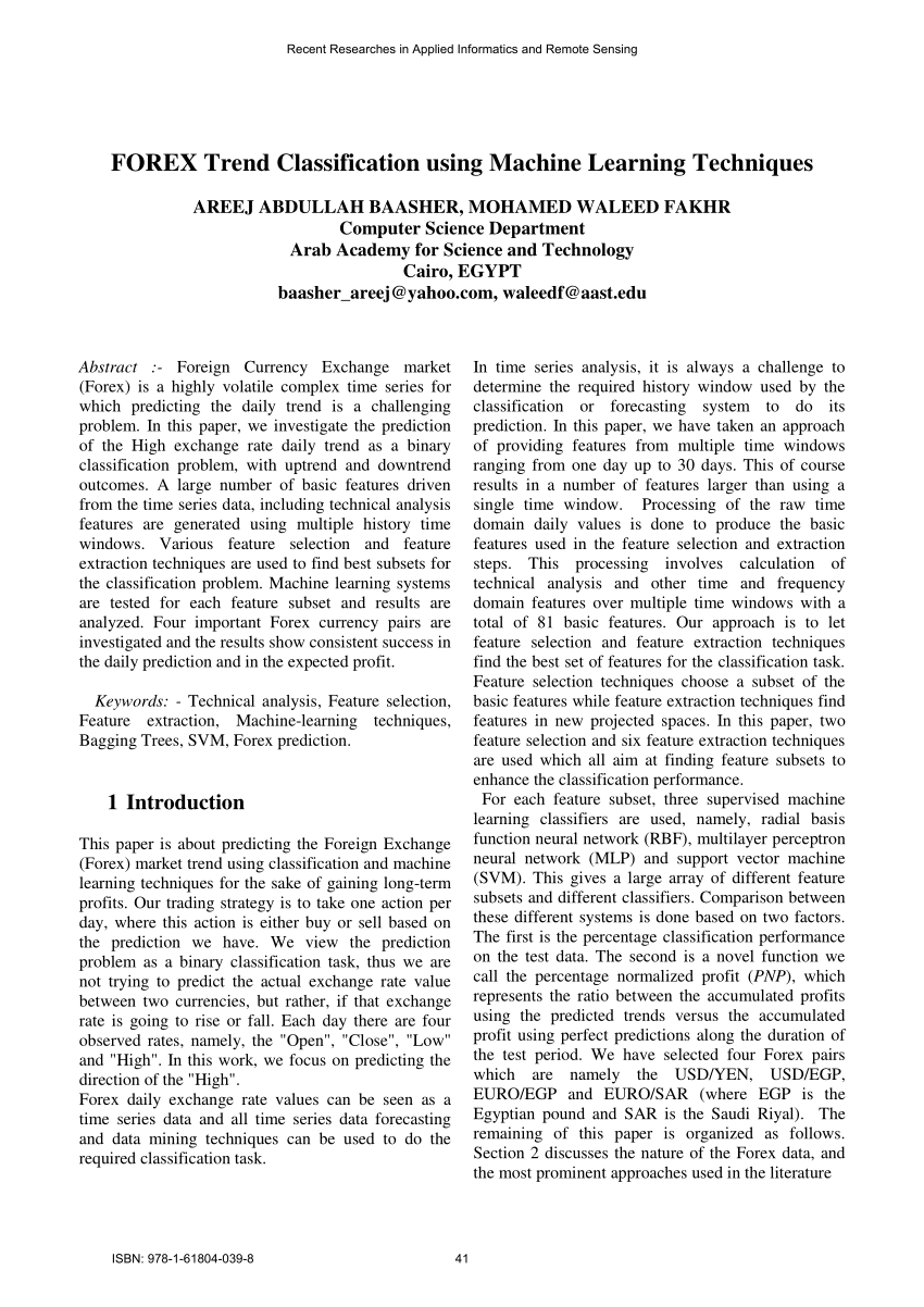 Pdf Forex Trend Classification Using Machine Learning Techniques - 