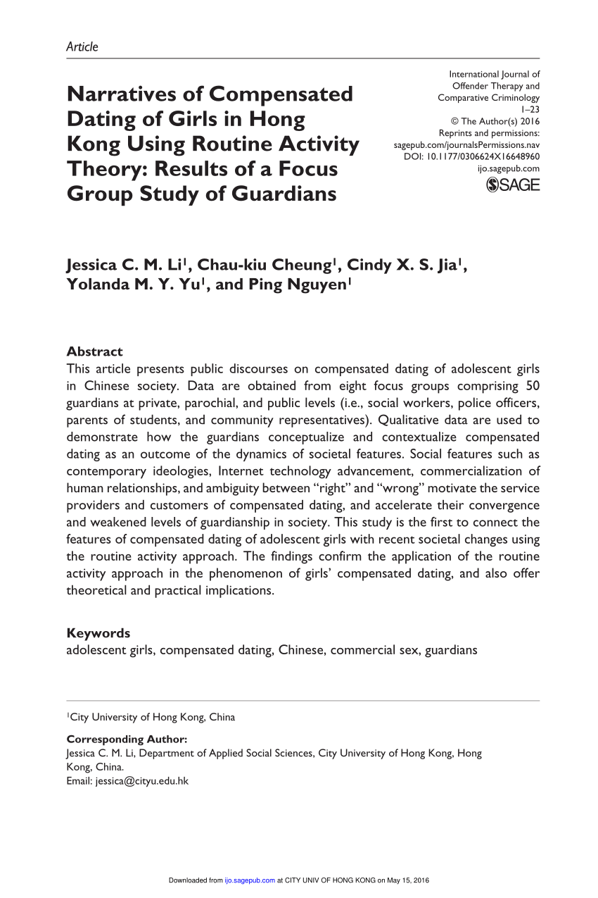 PDF) Narratives of Compensated Dating of Girls in Hong Kong Using Routine  Activity Theory: Results of a Focus Group Study of Guardians