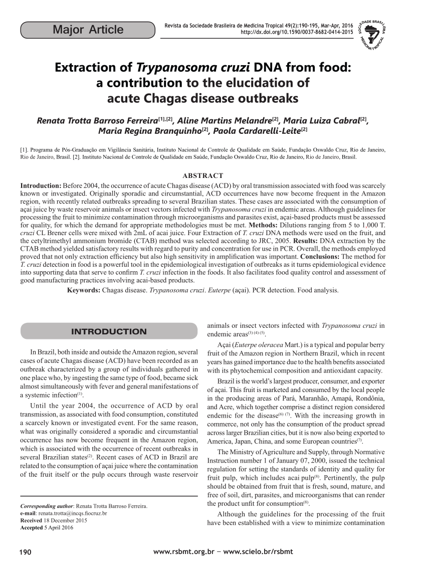 EEE Virus PDF  PDF  Extraction of Trypanosoma cruzi DNA from food a 