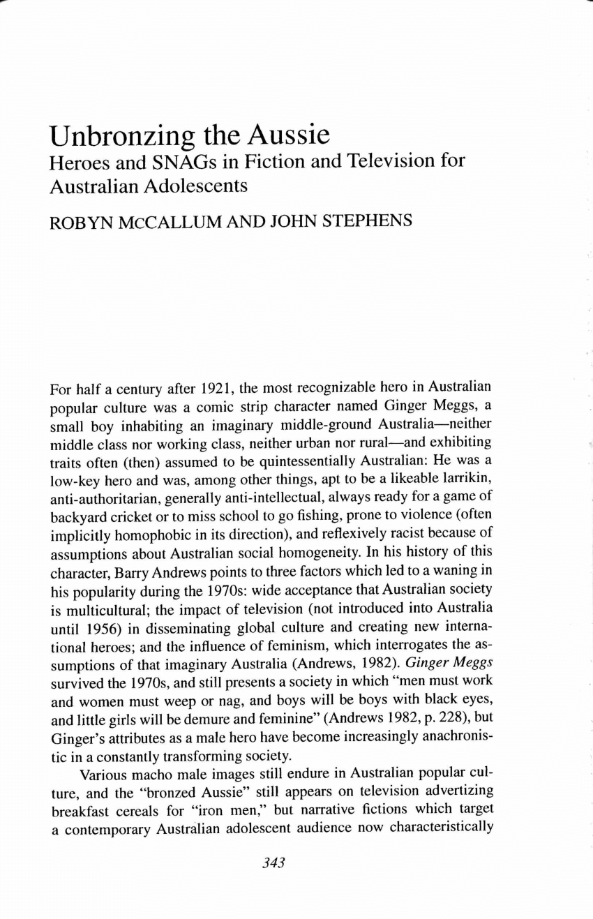 (PDF) ‘Unbronzing the Aussie: Heroes and SNAGs in Fiction and ...