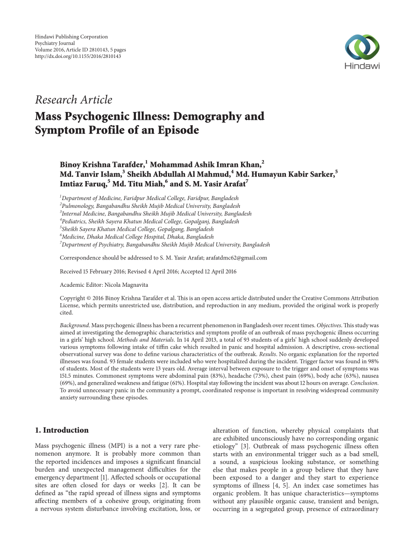 PDF) Mass Psychogenic Illness Demography and Symptom Profile of an Episode image