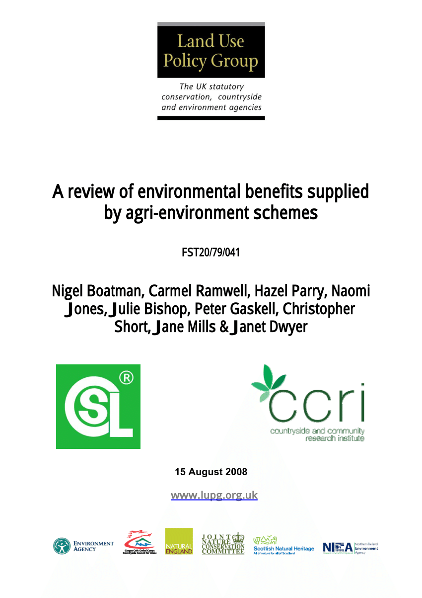 Pdf A Review Of Environmental Benefits Supplied By Agri Environment Schemes