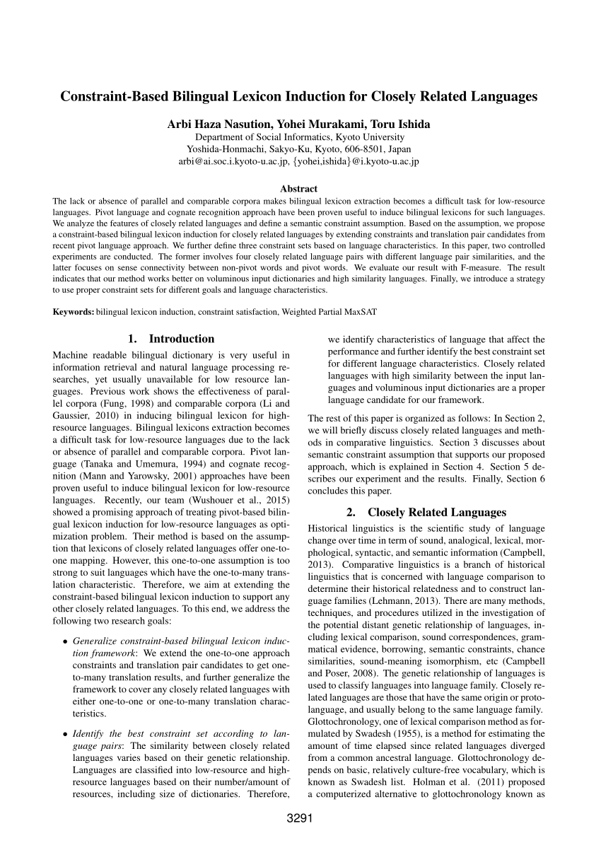 (PDF) ConstraintBased Bilingual Lexicon Induction for Closely Related