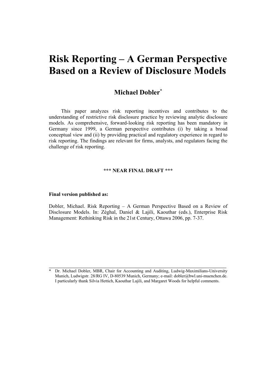 Pdf Risk Reporting A German Perspective Based On A Review Of Disclosure Models