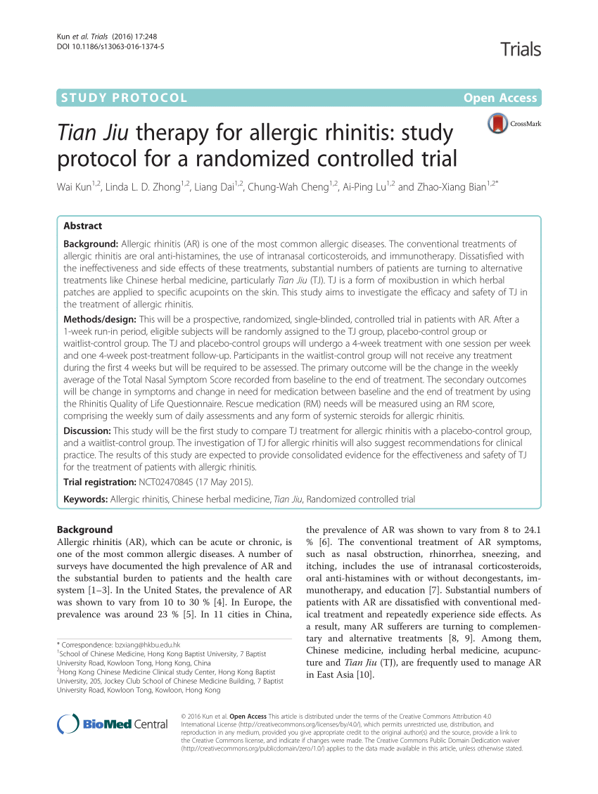 Pdf Tian Jiu Therapy For Allergic Rhinitis Study Protocol - 