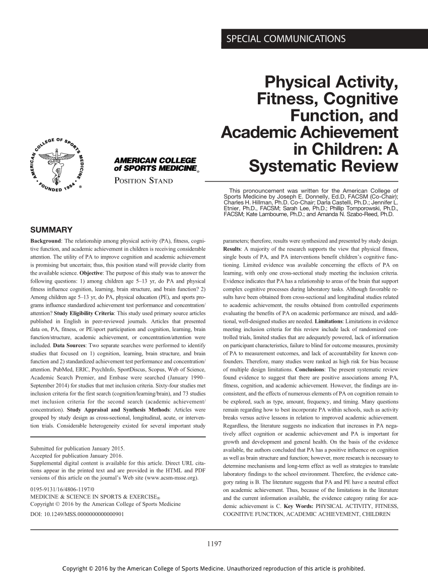 PDF) Physical Activity, Fitness, Cognitive Function, and Academic ...