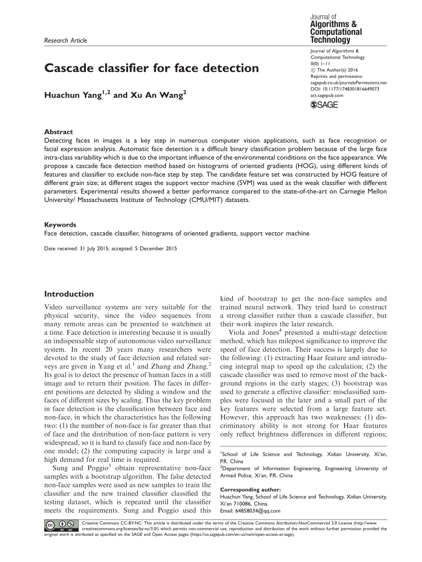 Pdf Cascade Classifier For Face Detection