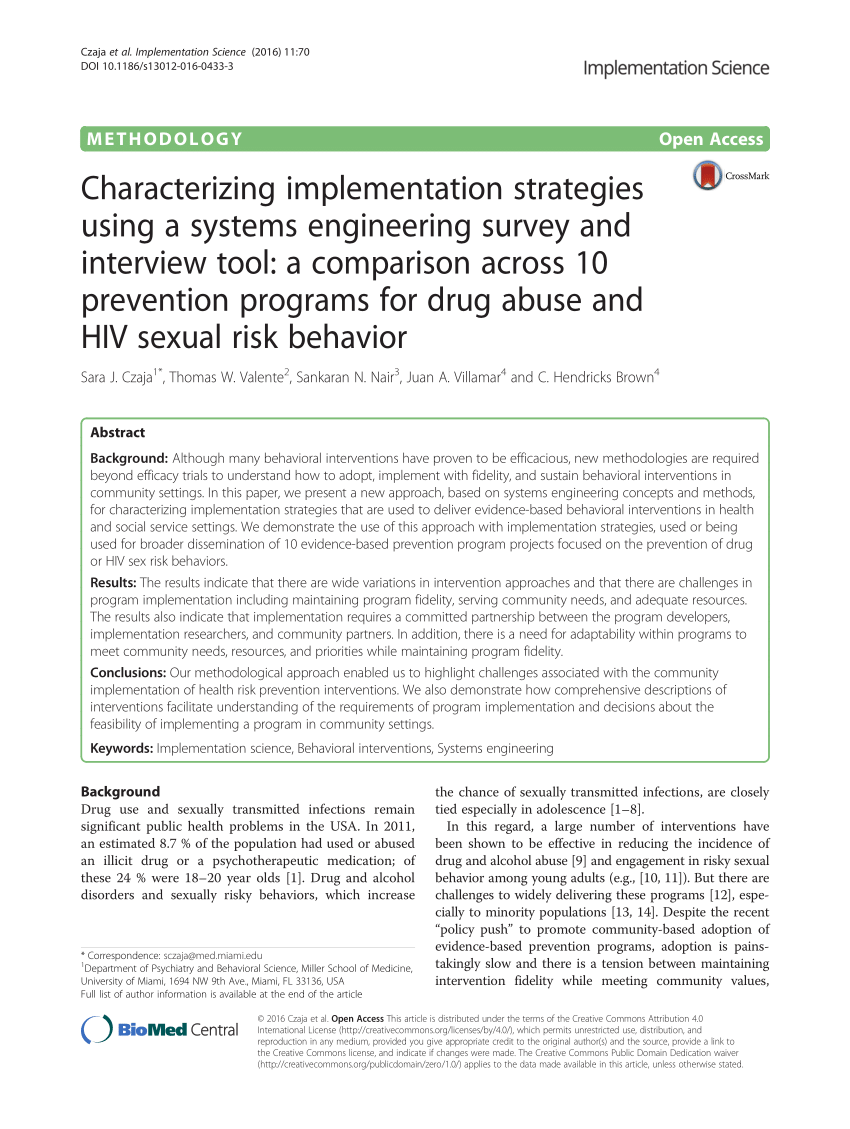 PDF) Characterizing implementation strategies using a systems engineering survey and interview tool A comparison across 10 prevention programs for drug abuse and HIV sexual risk behavior