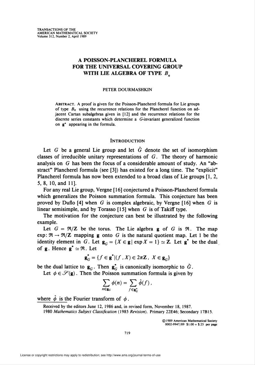 Pdf A Poisson Plancherel Formula For The Universal Covering Group With Lie Algebra Of Type Bn