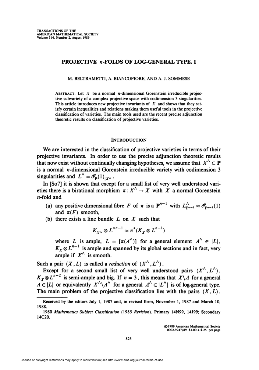 Pdf Projective N Folds Of Log General Type I