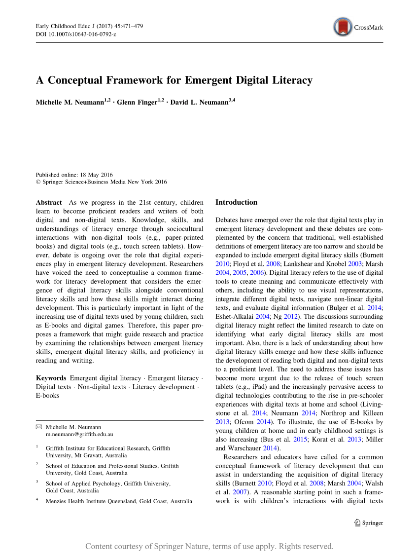 A Conceptual Framework for Emergent Digital Literacy | Request PDF