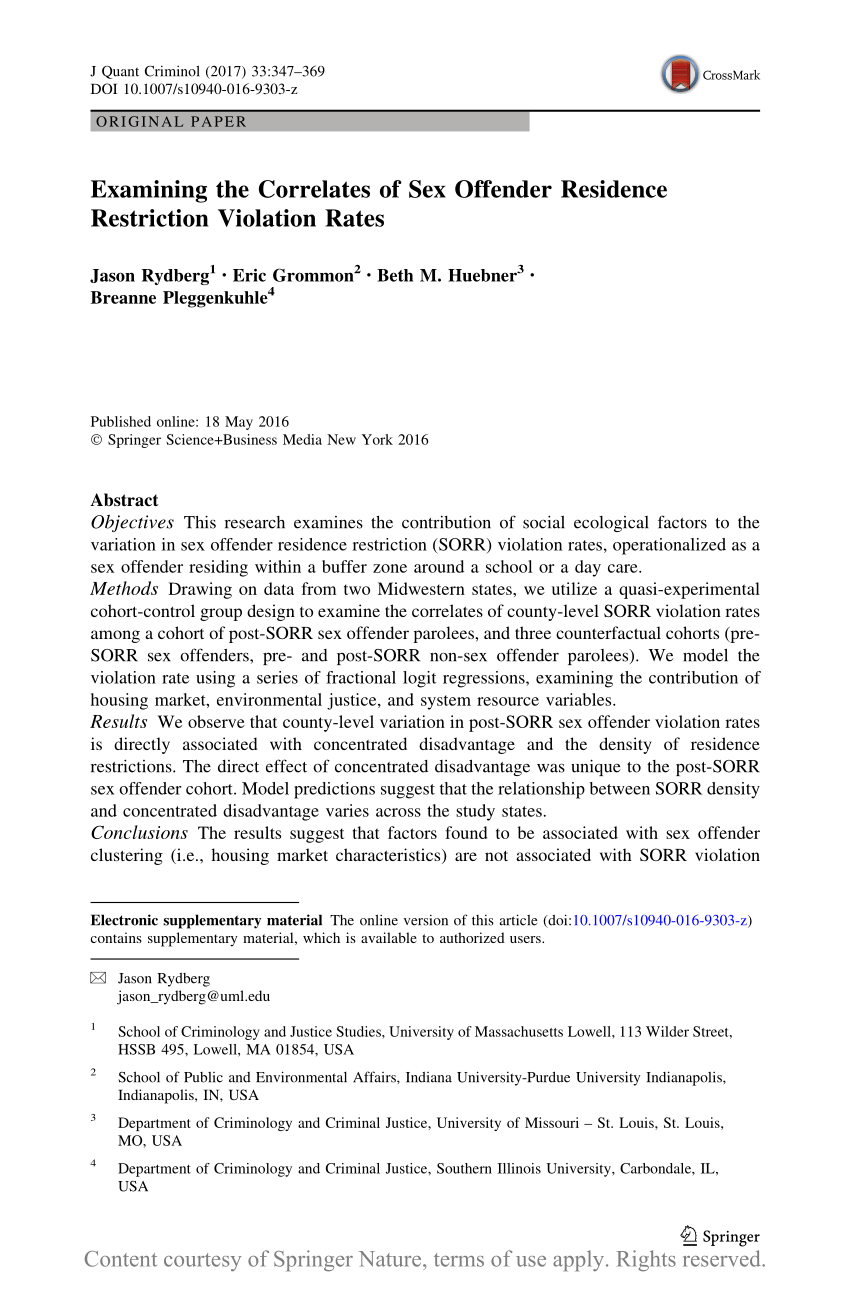 Examining The Correlates Of Sex Offender Residence Restriction Violation Rates Request Pdf 5450