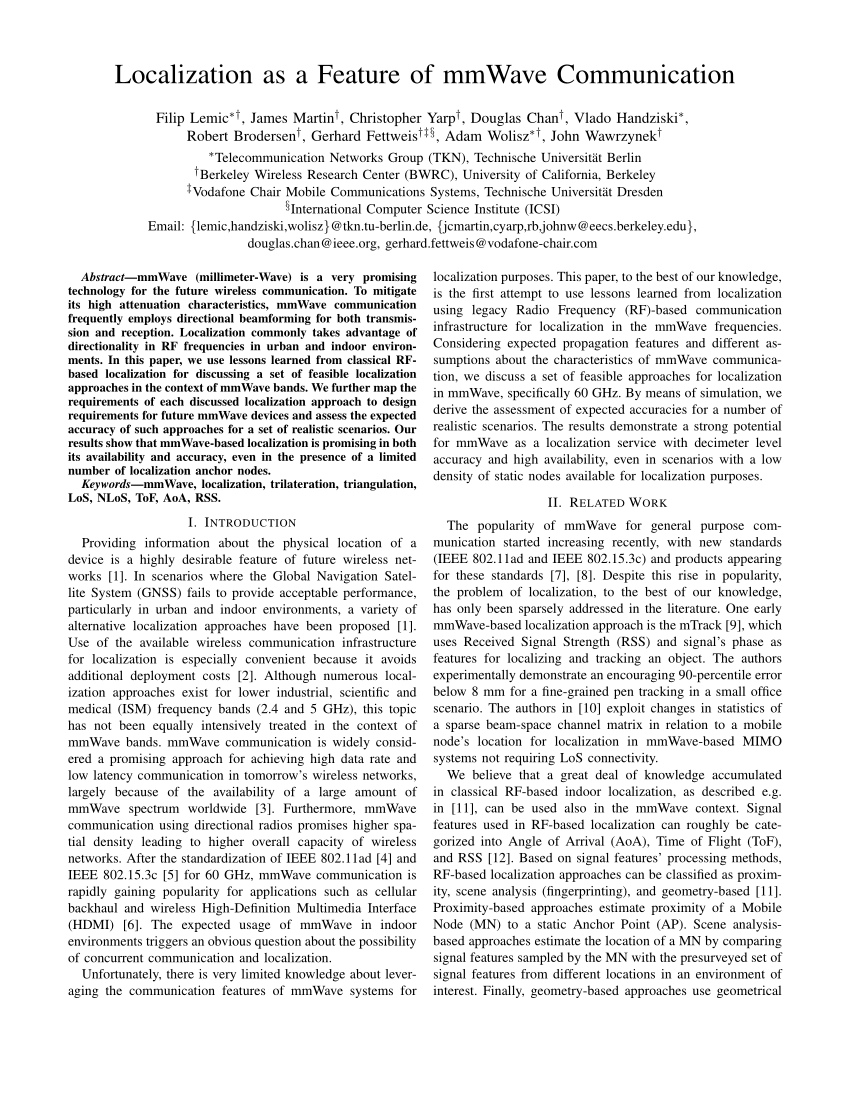 Pdf Localization As A Feature Of Mmwave Communication