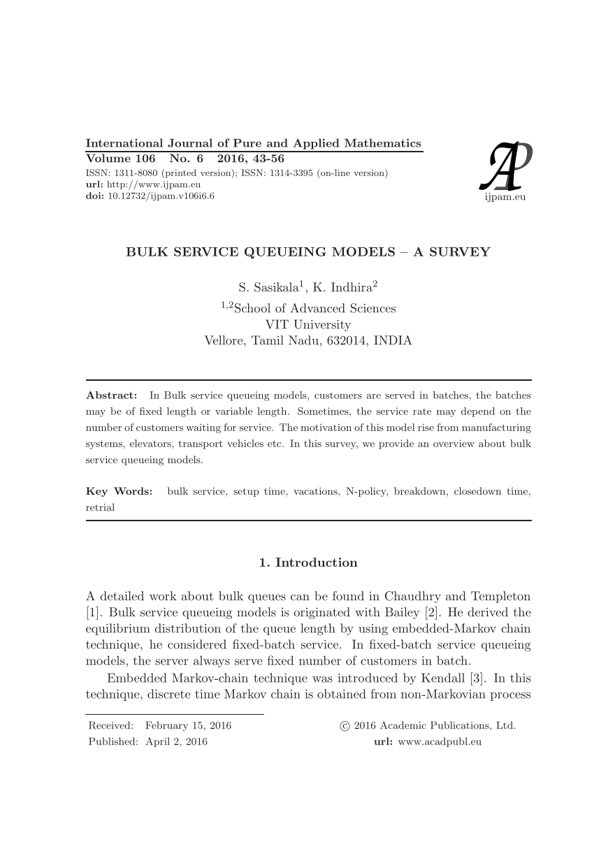 PDF) Bulk service queueing models - a survey