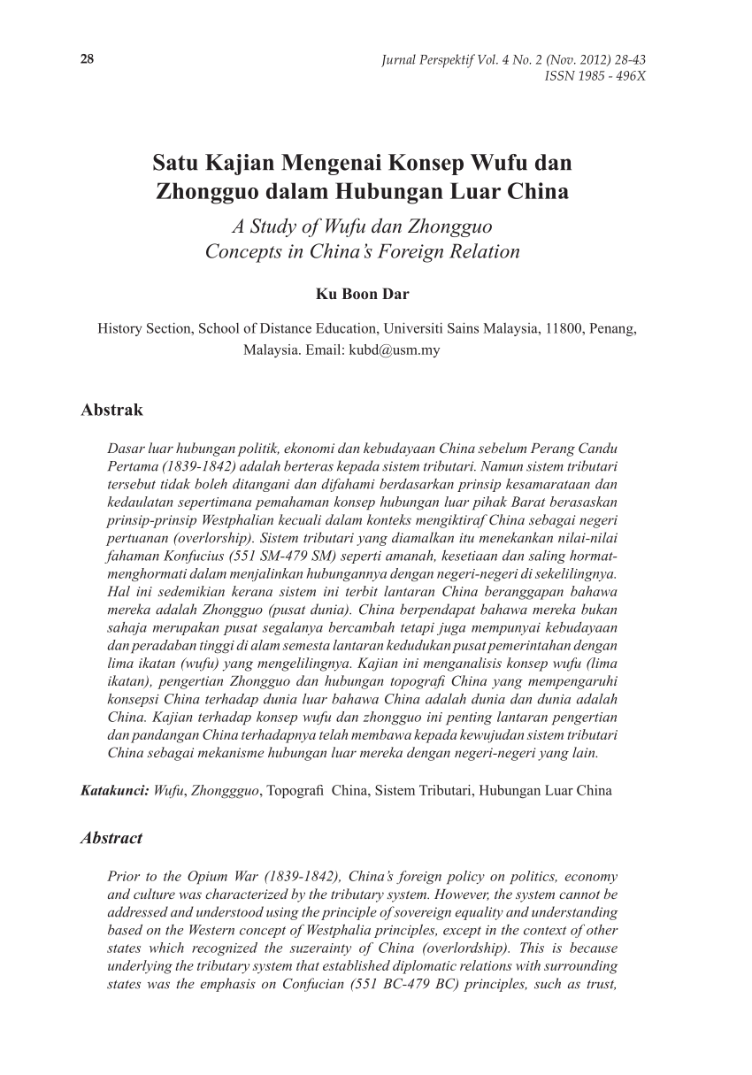 Pdf Satu Kajian Mengenai Konsep Wufu Dan Zhongguo Dalam Hubungan Luar China