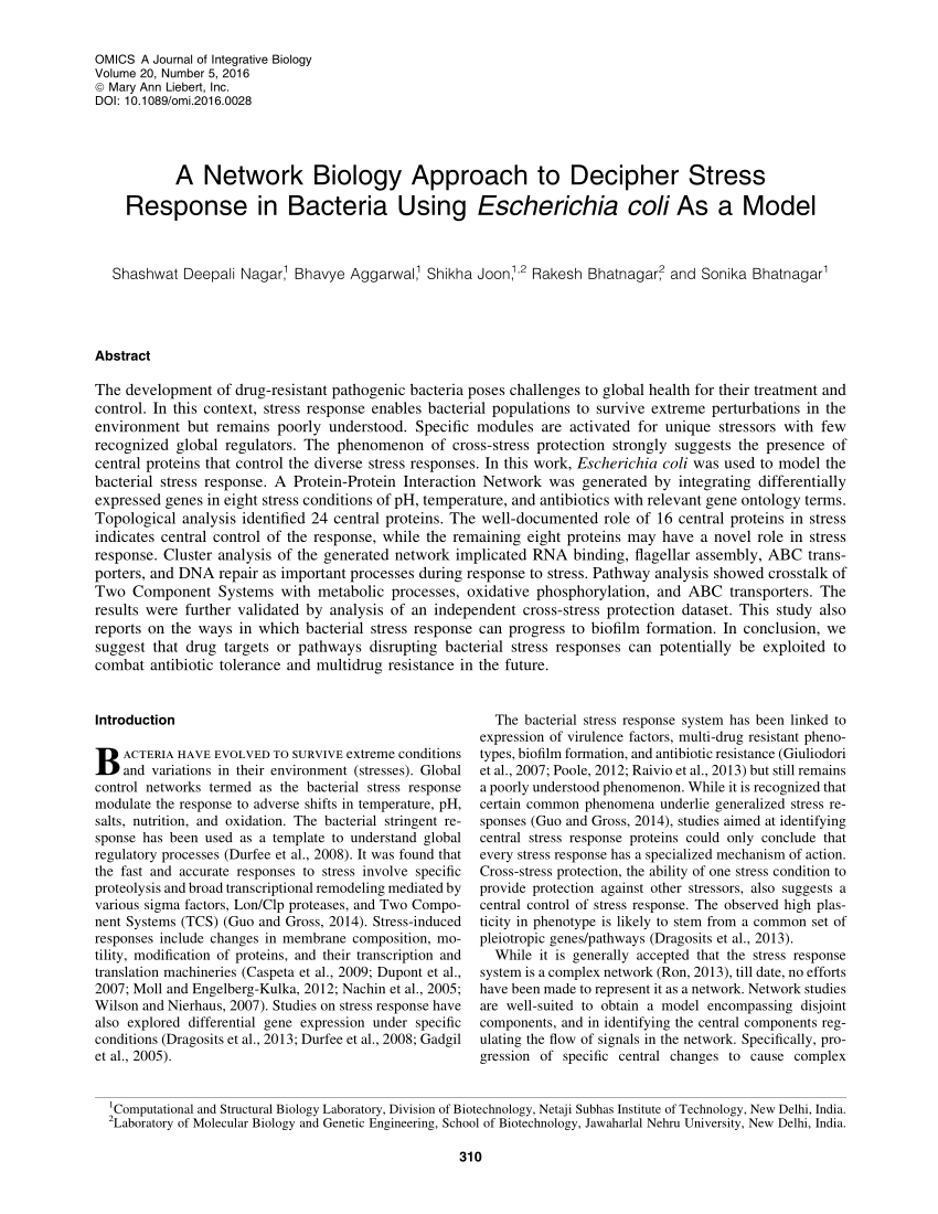 Pdf A Network Biology Approach To Decipher Stress Response In