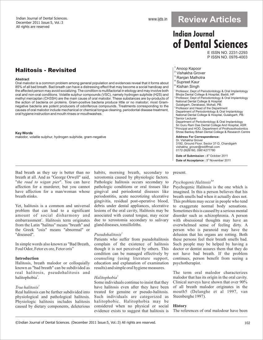 PDF Halitosis Revisited