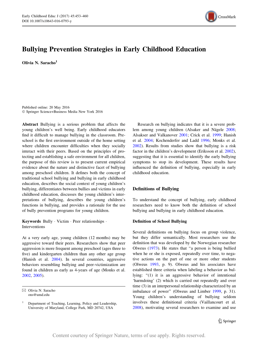 Bullying prevention strategies in early childhood education