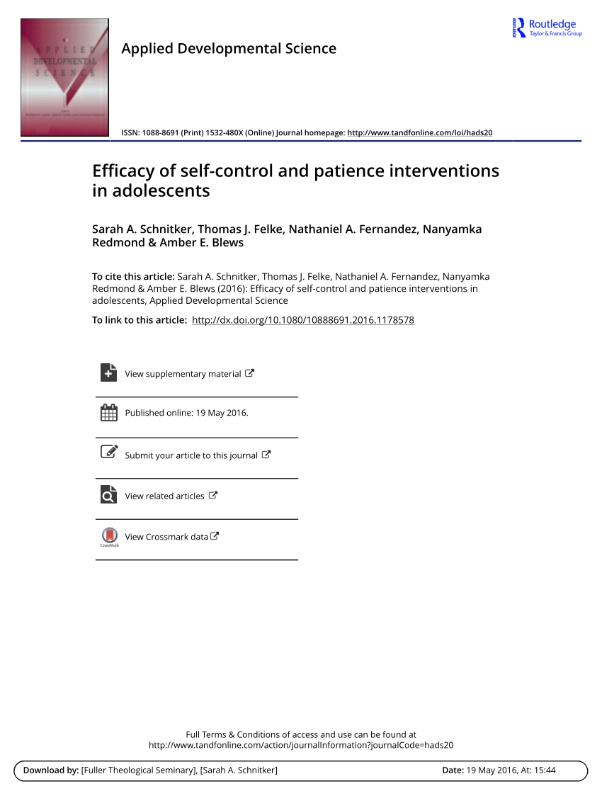 Pdf Efficacy Of Self Control And Patience Interventions In Adolescents