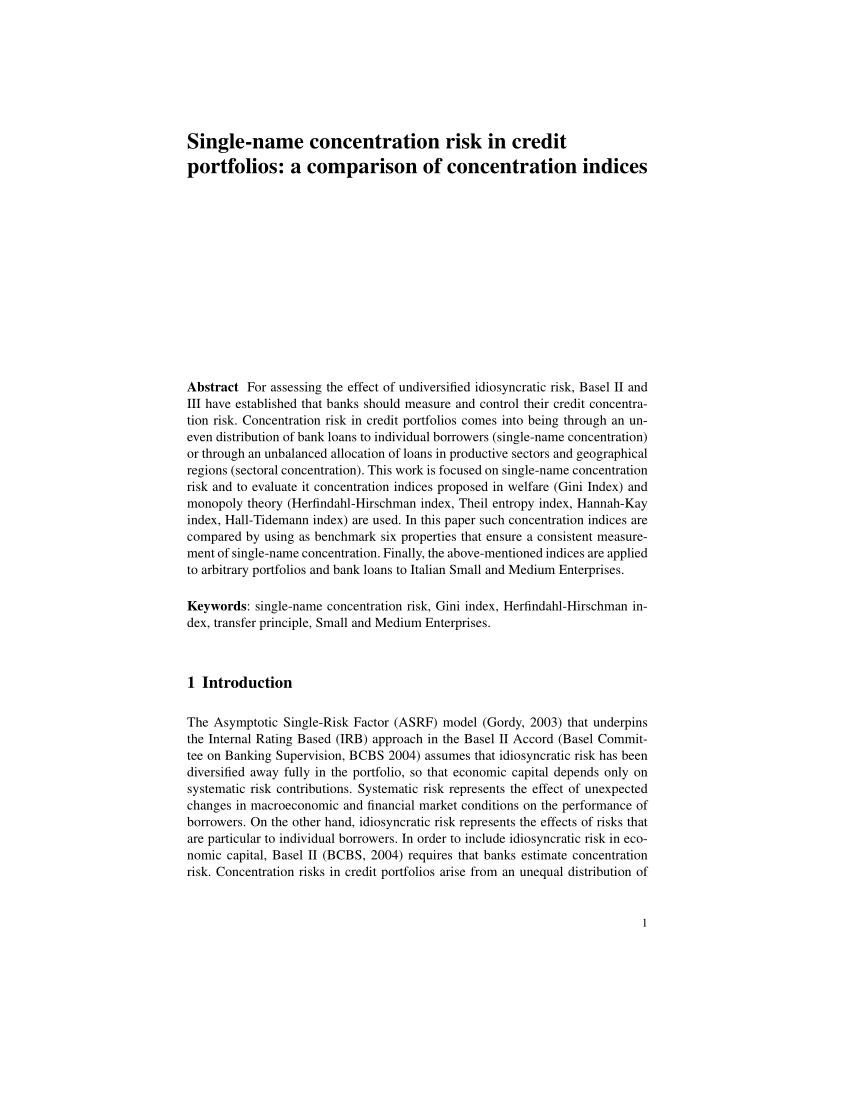 Pdf Single Name Concentration Risk Measurements In Credit - 