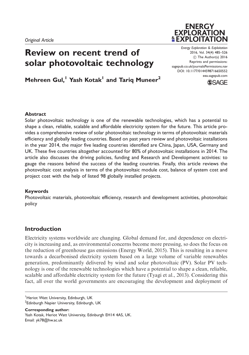 Pdf Review On Recent Trend Of Solar Photovoltaic Technology