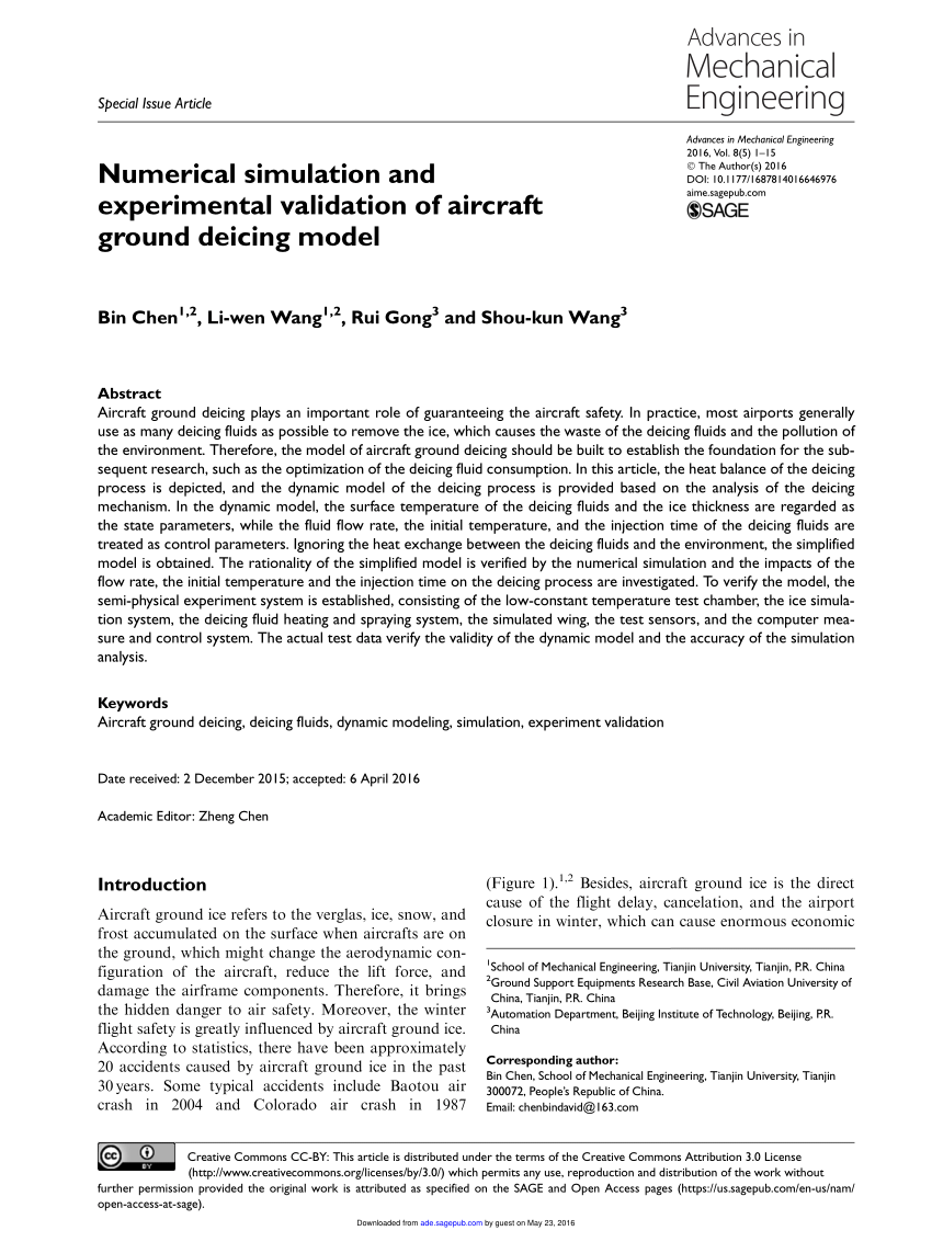 Pdf) Numerical Simulation And Experimental Validation Of Aircraft Ground  Deicing Model