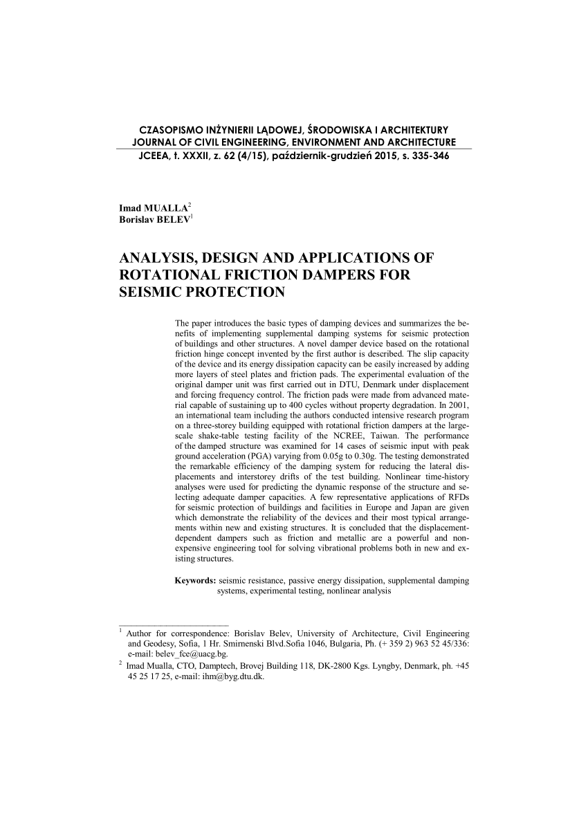 PDF) ANALYSIS, DESIGN AND APPLICATIONS OF ROTATIONAL FRICTION