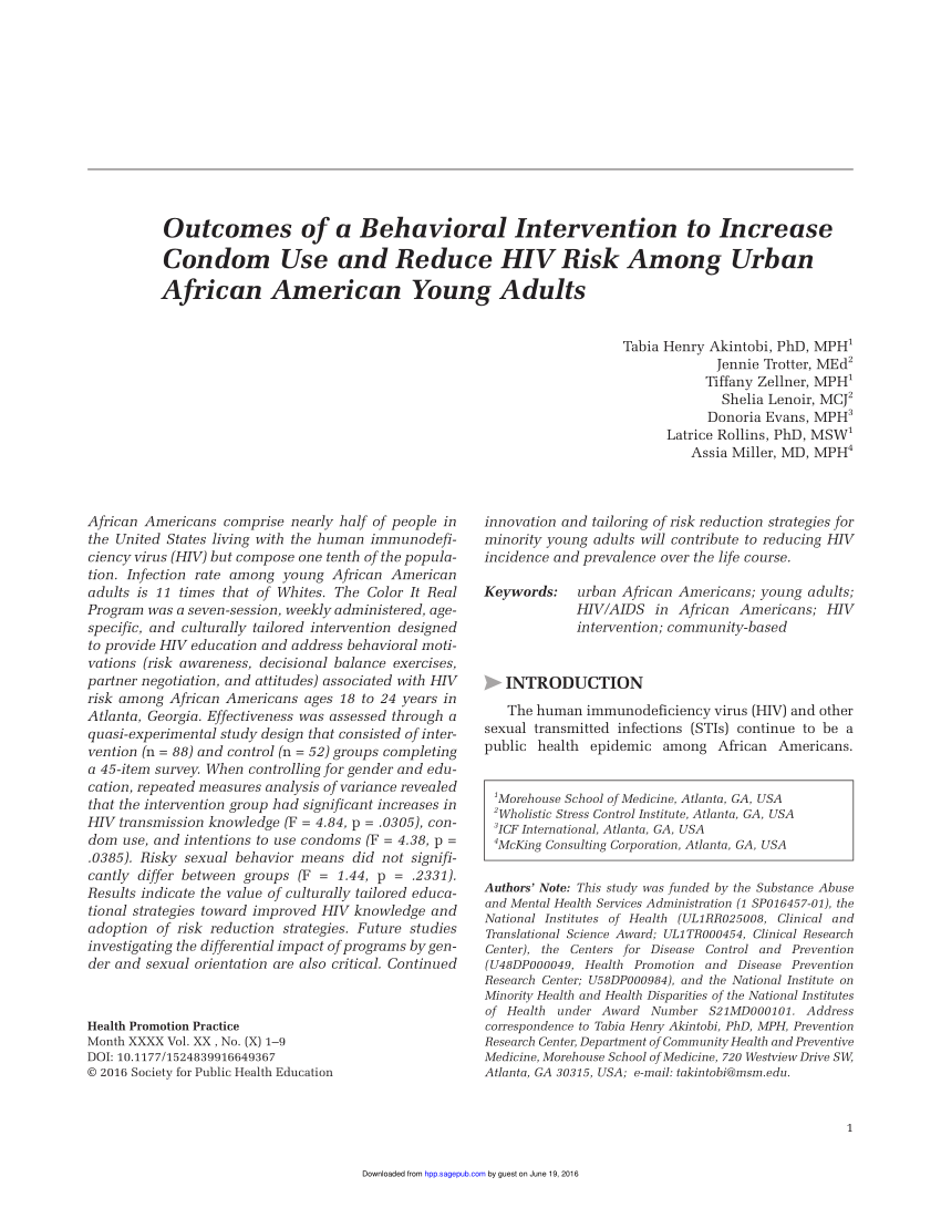 PDF Outcomes of a Behavioral Intervention to Increase Condom Use