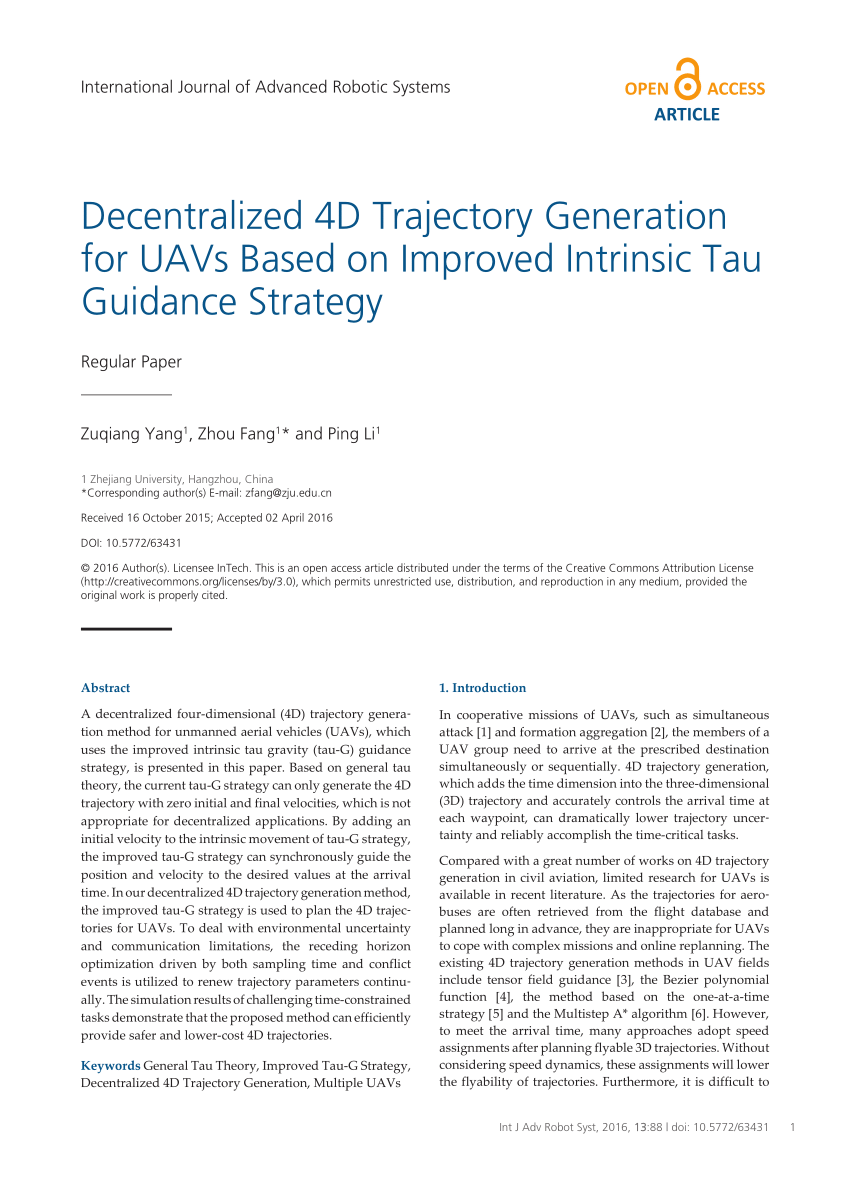 Pdf Decentralized 4d Trajectory Generation For Uavs Based On Improved Intrinsic Tau Guidance Strategy