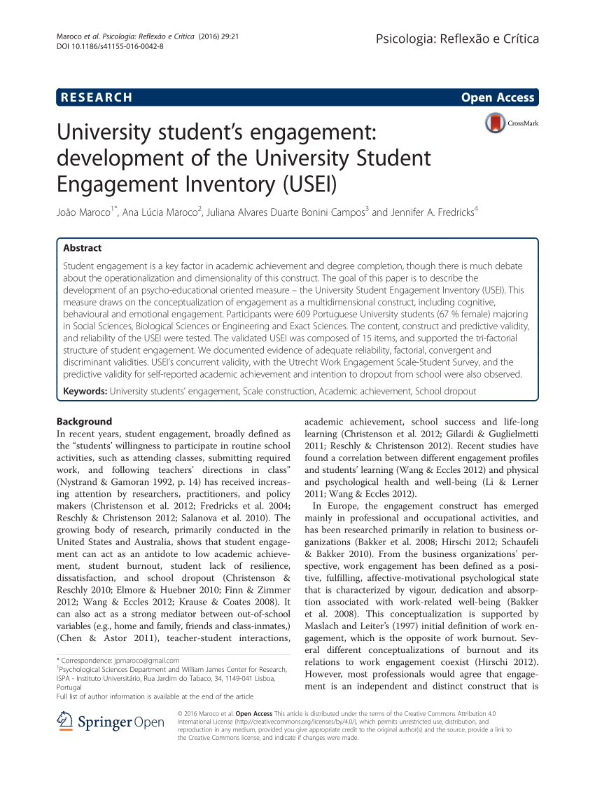 Pdf University Student S Engagement Development Of The University - 