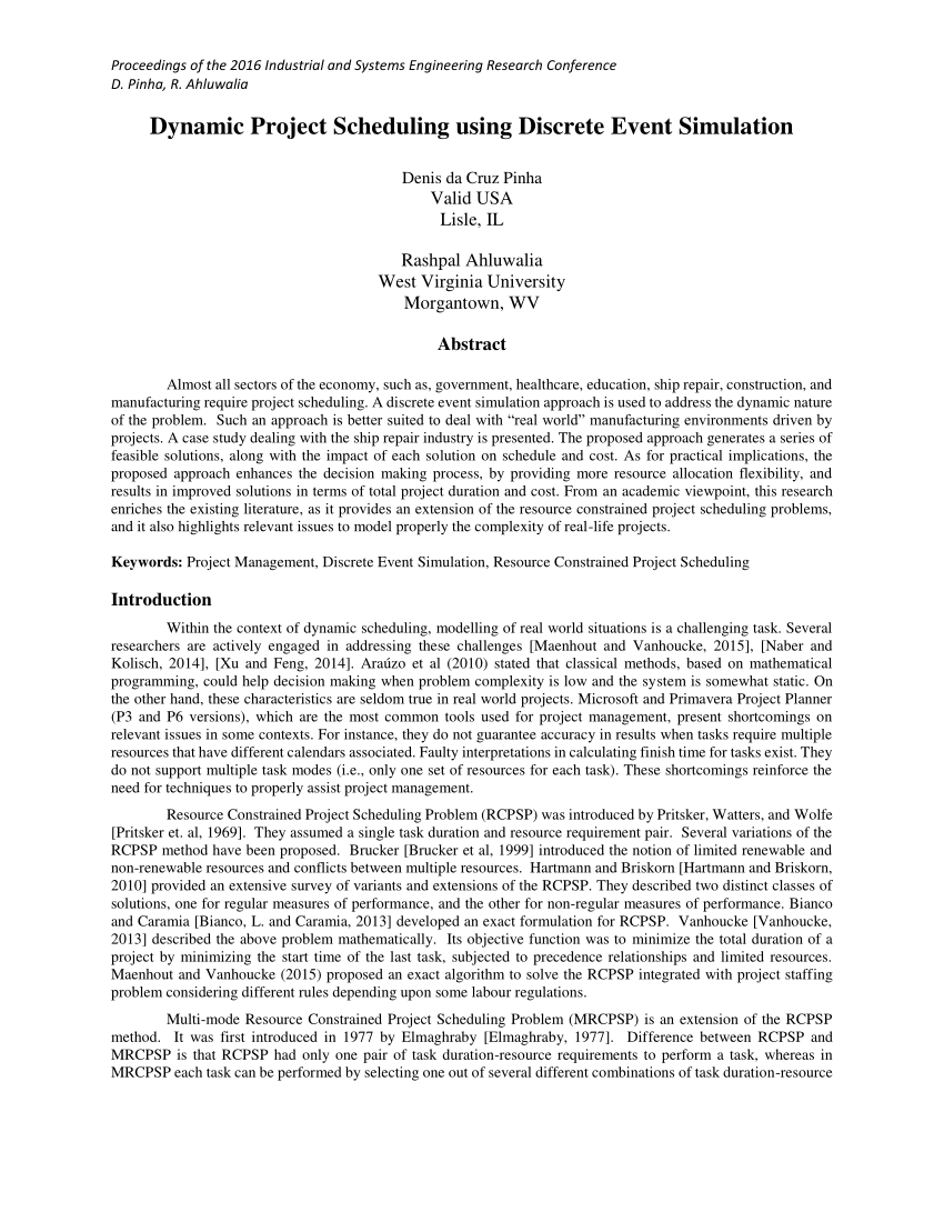 PDF) Dynamic Project Scheduling using Discrete Event Simulation