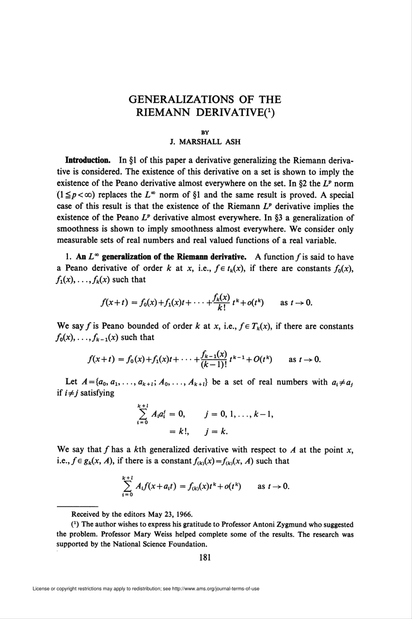 Pdf Generalizations Of The Riemann Derivative