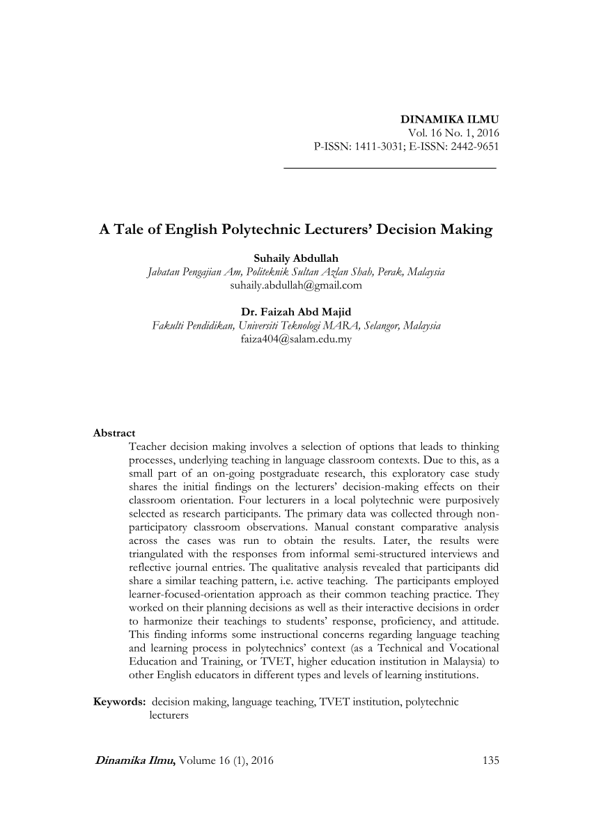 Pdf A Tale Of English Polytechnic Lecturers Decision Making