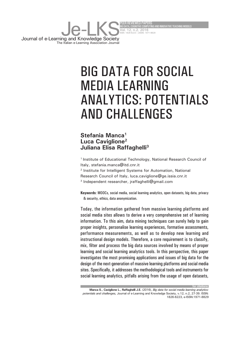 (PDF) Big data for social media learning analytics ...