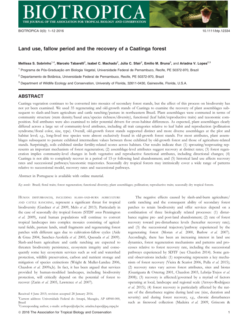 Pdf Land Use Fallow Period And The Recovery Of A Caatinga Forest
