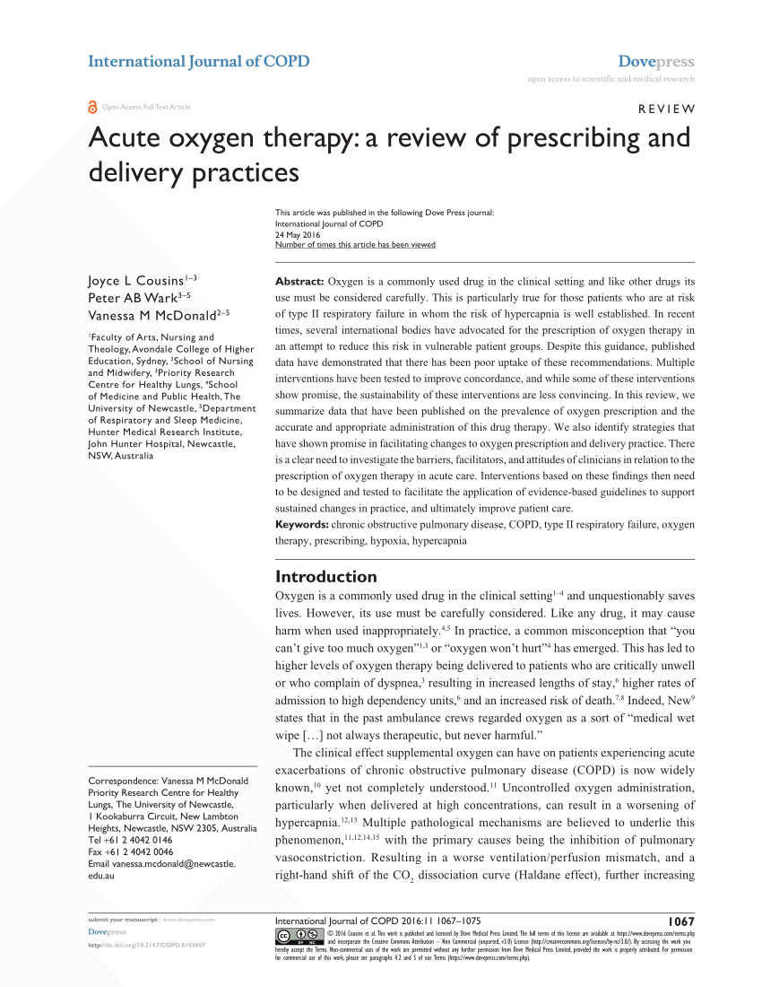 literature review on oxygen therapy