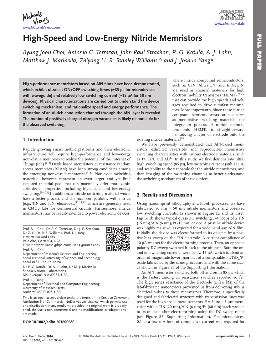 PDF) High-Speed and Low-Energy Nitride Memristors