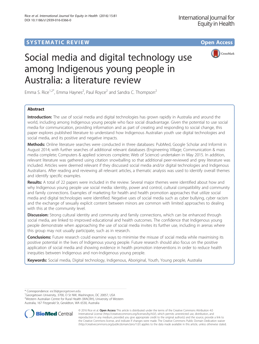 PDF) Social media and digital technology use among Indigenous young people in Australia A literature review image