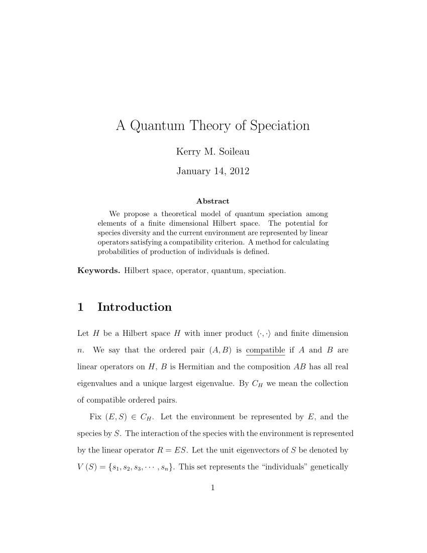 (PDF) A Quantum Theory of Speciation