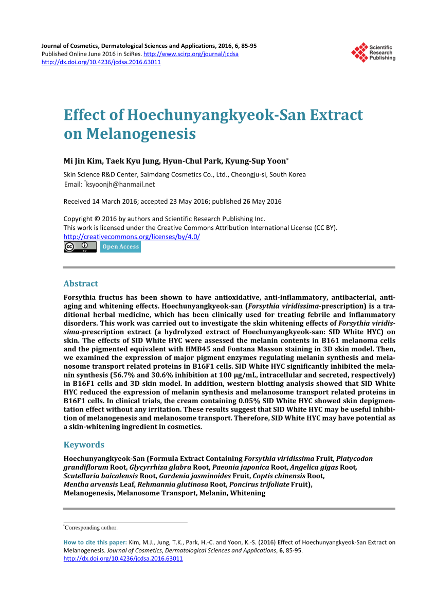 PDF) Effect of Hoechunyangkyeok-San Extract on Melanogenesis