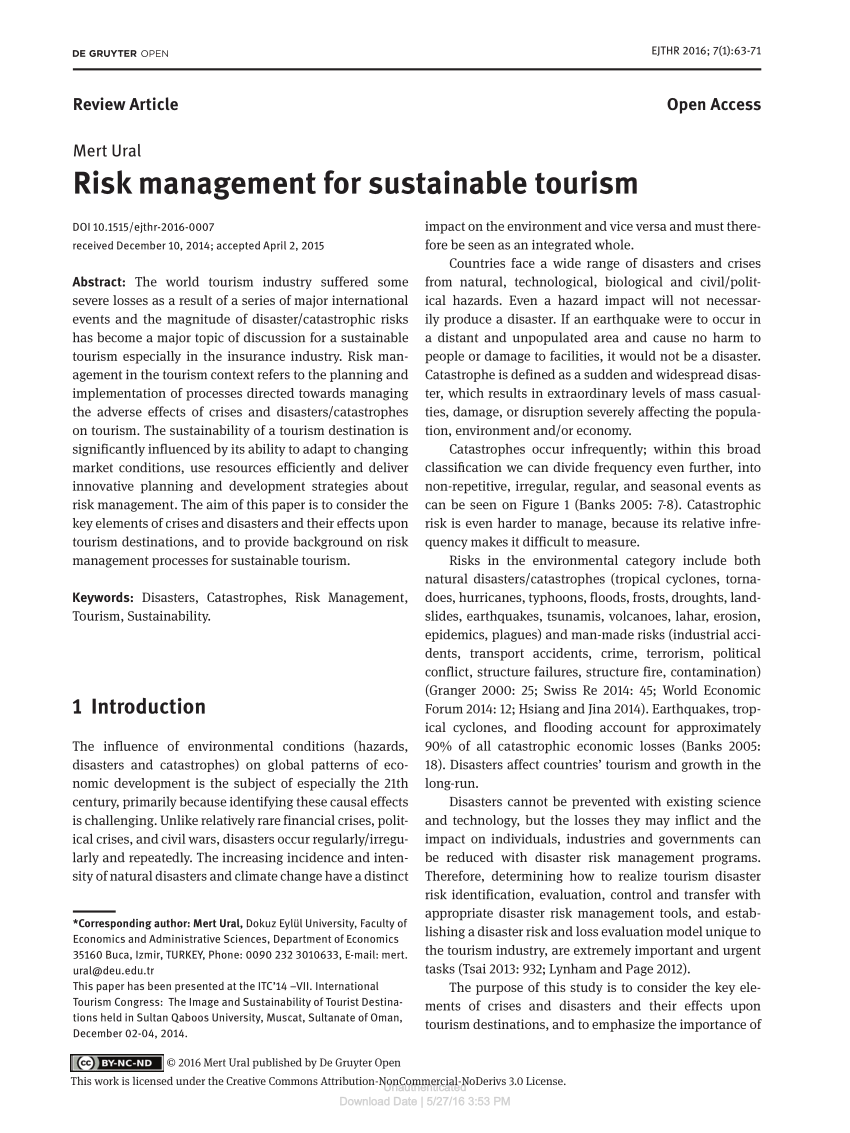 risk management in tourism industry