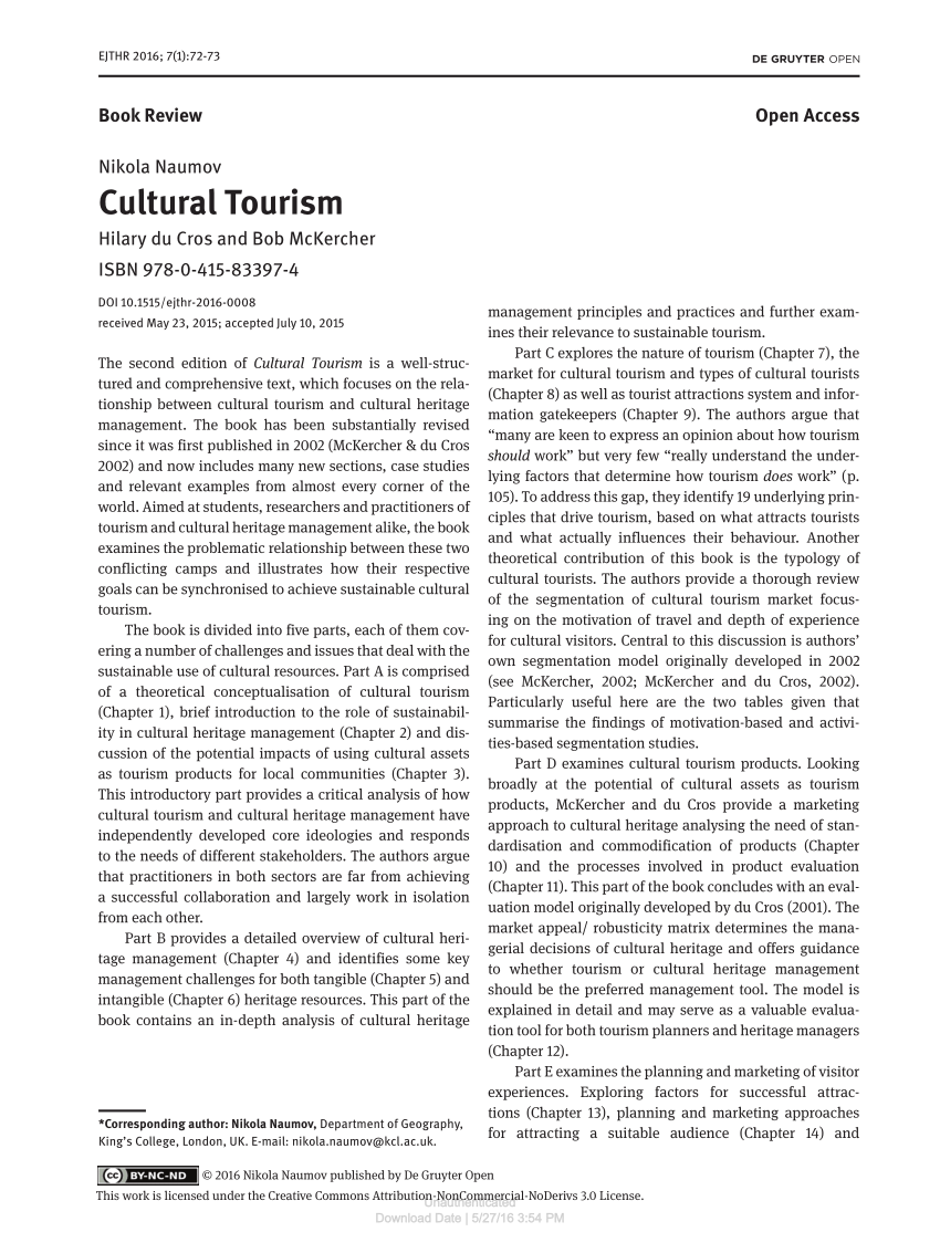 literature review on cultural tourism