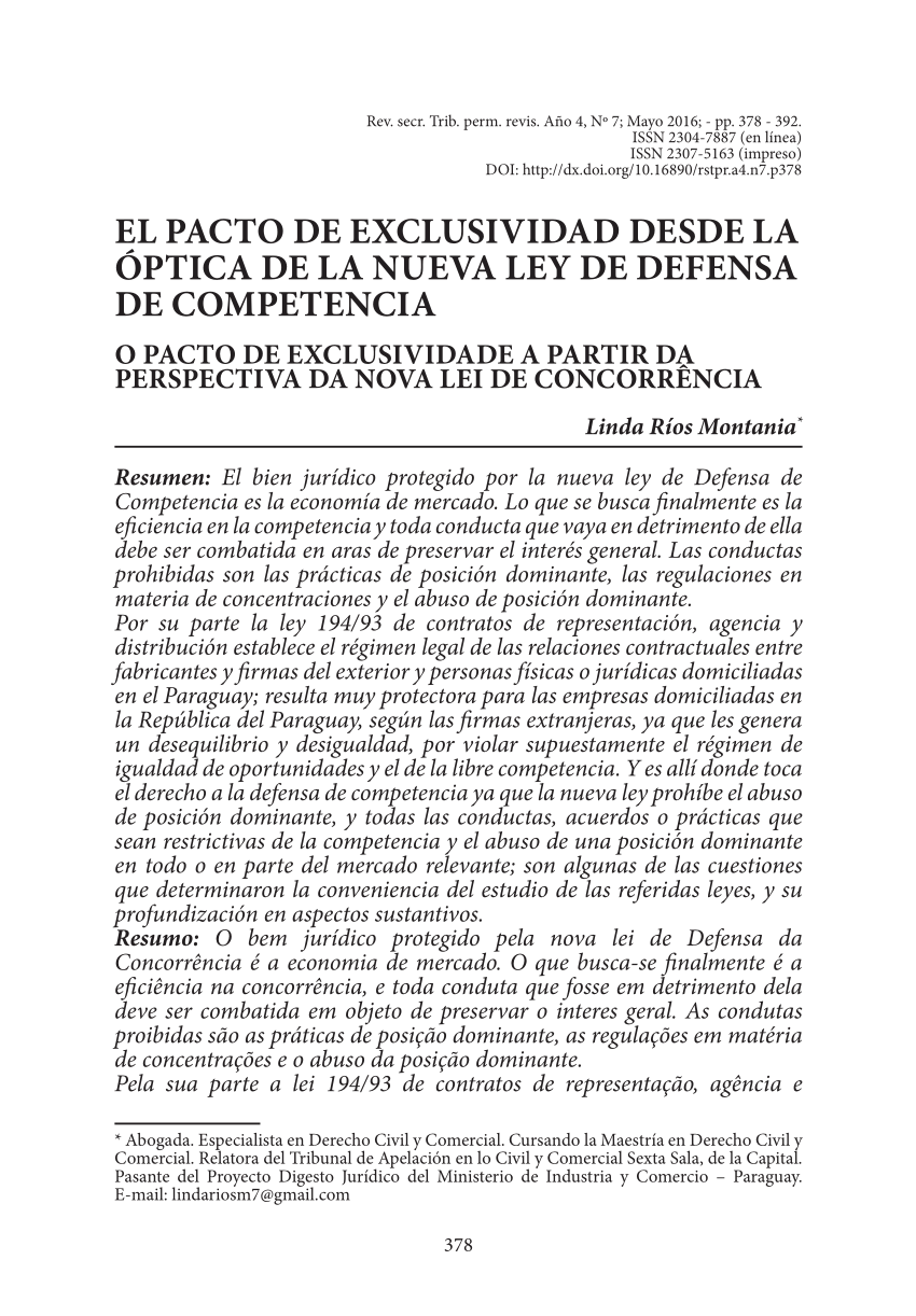 PDF) El pacto de exclusividad desde la óptica de la nueva Ley de Defensa de  Competencia
