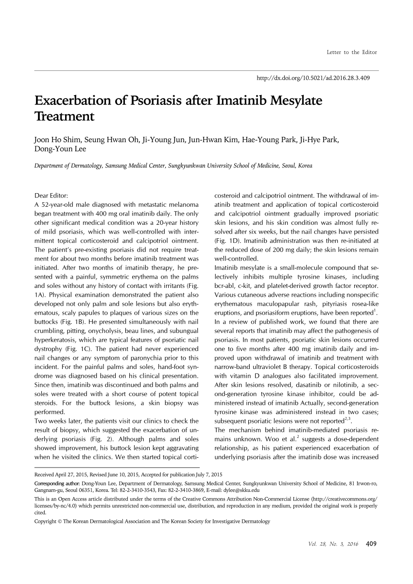 Pdf Exacerbation Of Psoriasis After Imatinib Mesylate Treatment