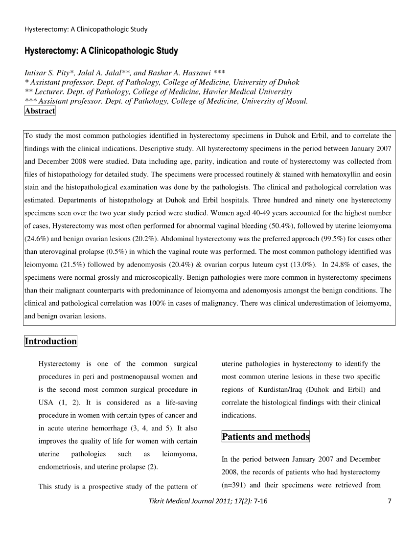 Cureus, Clinical and Histopathological Characteristics in Women With Postmenopausal  Bleeding: A Study of 120 Women in a Tertiary Care Hospital in Punjab