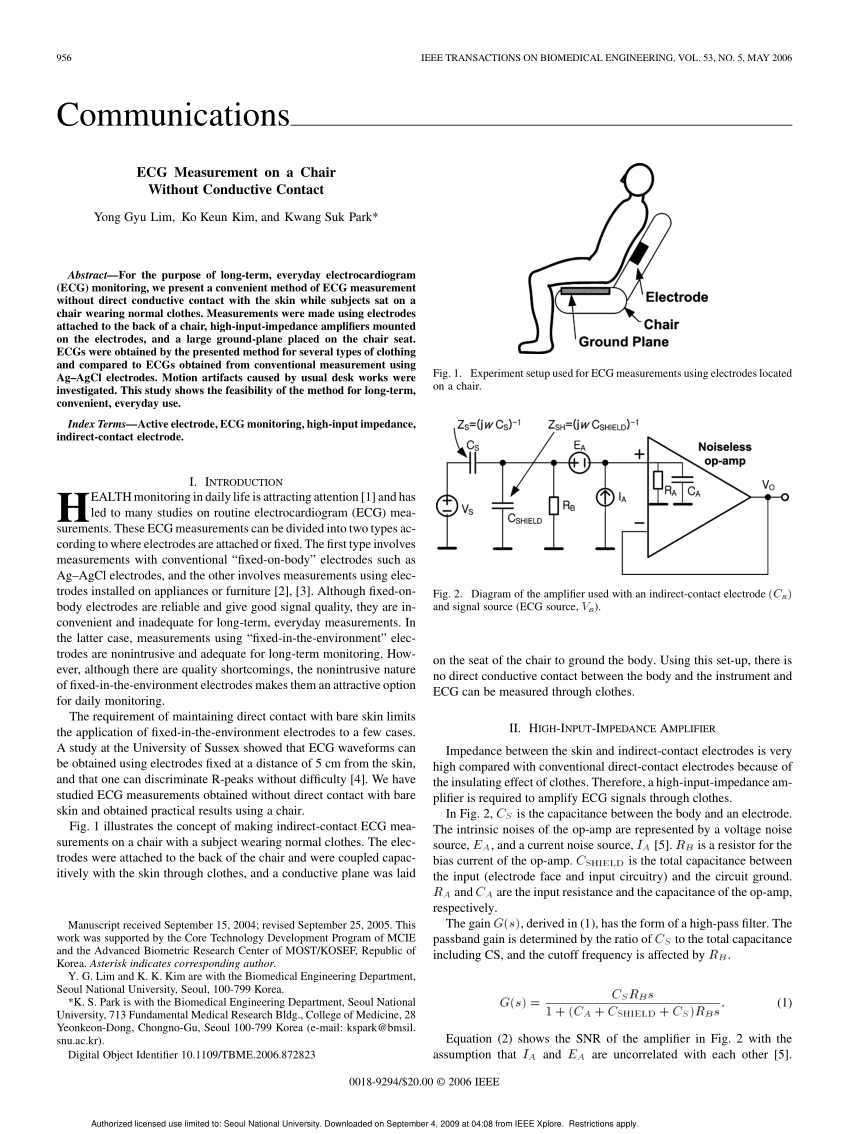 Pdf Ecg Measurement On A Chair Without Conductive Contact